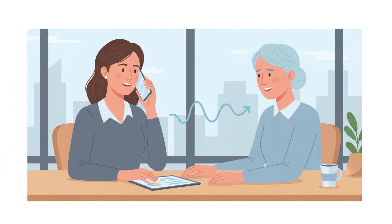 Un professionnel effectuant une relance téléphonique sereine sans froisser la relation client, en posture respectueuse et bienveillante