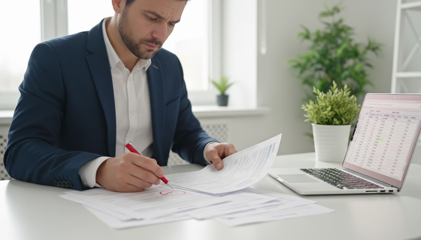 Entrepreneur effectuant un audit de ses factures pour comprendre comment rétablir une séquence de numérotation après une erreur