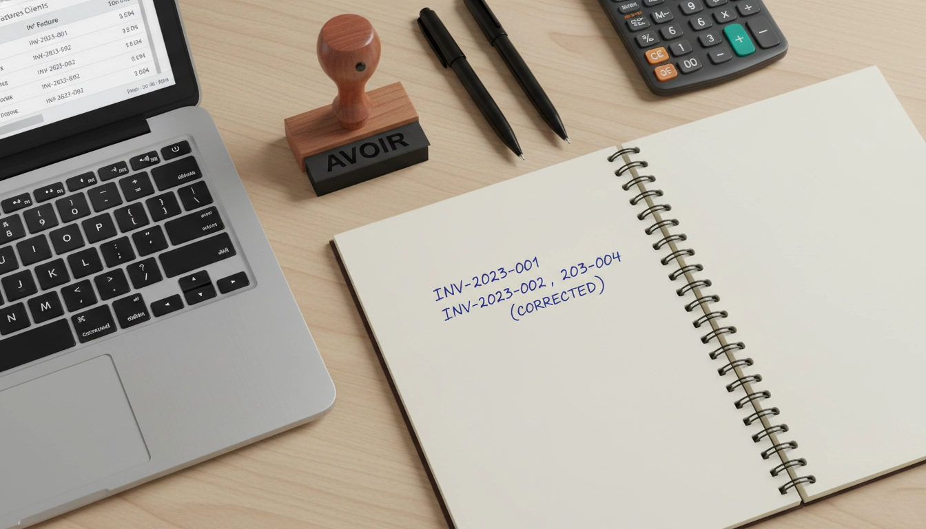 Bureau comptable organisé avec logiciel de facturation paramétré pour une séquence de numérotation conforme après correction