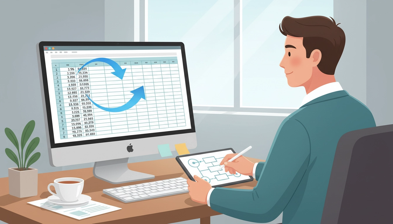 Entrepreneur corrigeant une erreur de numérotation sur ses factures professionnelles