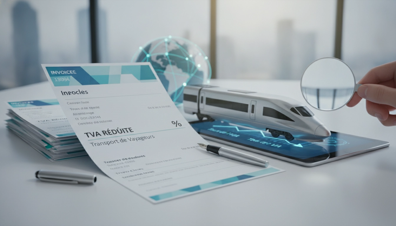 Exemple de document comptable utilisant le taux TVA réduit transport voyageurs facture prestataire pour un service professionnel.