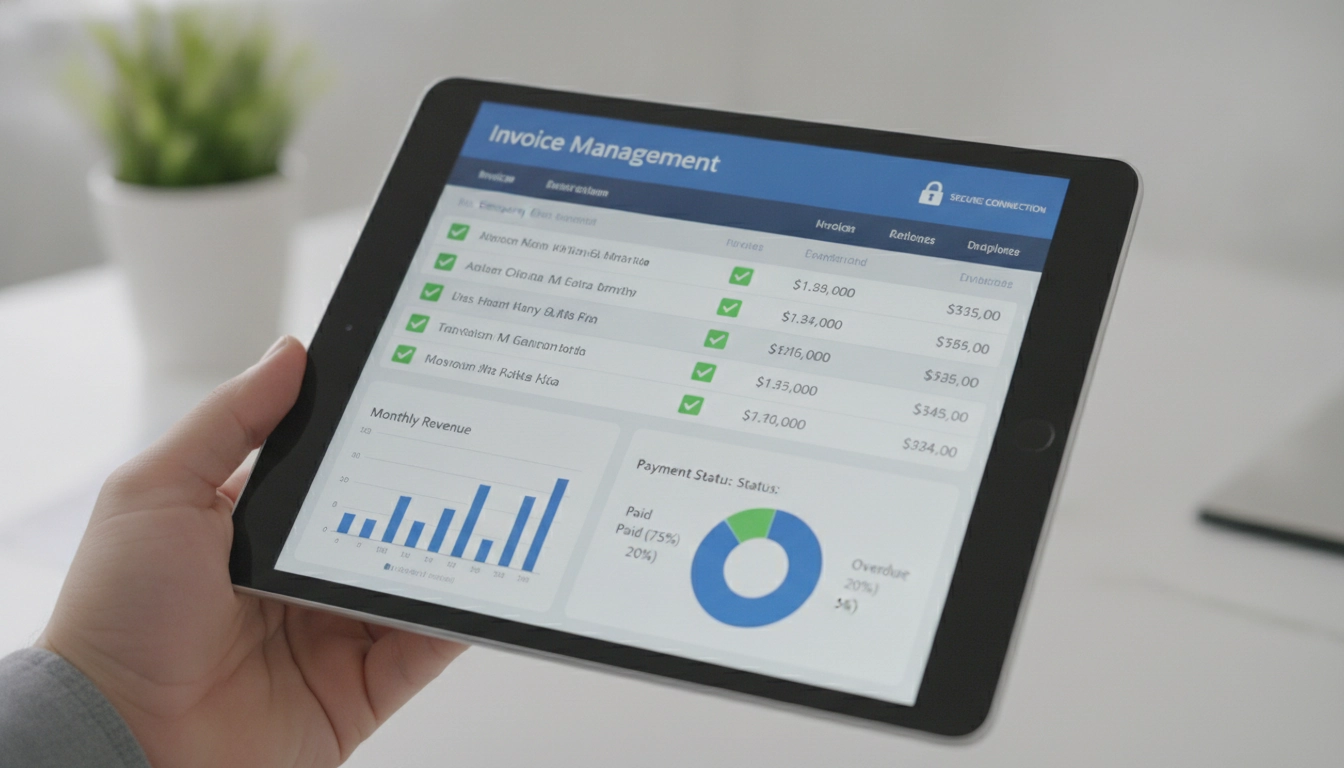 Interface logicielle illustrant la gestion et la conformité des factures en entreprise.